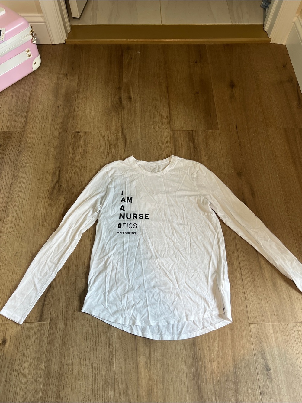 Figs White Long Sleeve 'I Am A Nurse' Graphic Tee
